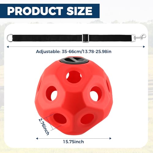 2 Pack 15.75" Horse Treat Ball with Hanging Strap, Horse Feeders for Stalls, Slow Feed Hay Feeder Toy Hay Ball for Horses Goats Sheep Ponies, Red