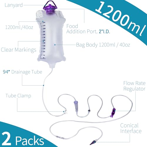 2 Packs Feeding Bag, 1200ml Bags Kit, Delivery Bag Set, Pump Bags, Large Bore
