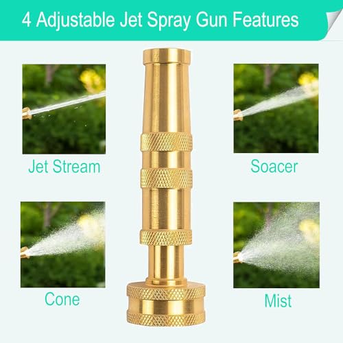 Solid Brass Adjustable Twist Hose Nozzle | Heavy Duty Jet Sweeper Nozzle, High Pressure 3/4" GHT Connector - style: Nozzle Twist+Jet 2P
