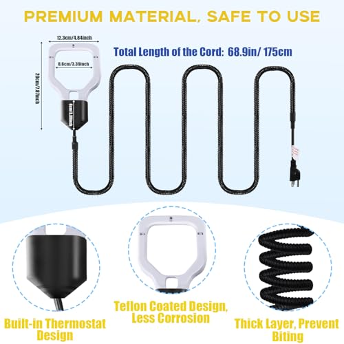 Magoog 500W Chicken Water Heater, 50Gal Chicken Water Deicer for Plastic Waterer, Liverstock Water Heater, Cast Aluminum Submersible De-icer, Bird Bath Heater with Built-in Thermostat Control