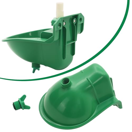 2PCS Automatic Goat Waterer Livestock Water Bowl with Copper Valve and Drain Hole, Automatic Drinking Trough for Goat Sheep Calf Pig Dog (Plastic - Green)