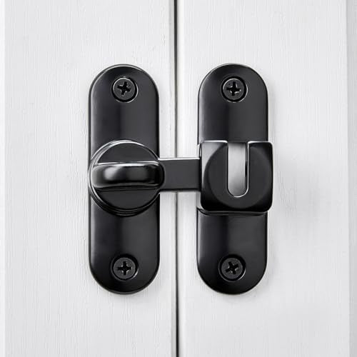 Black 90/180 Degree Barn Door Latches,Flip Gate Lock | Zinc Alloy Flip Gate Latches,Right Angle Door Lock,for bedroom,garage,sliding door,window,cabinet,drawer,pet enclosures - color: Black