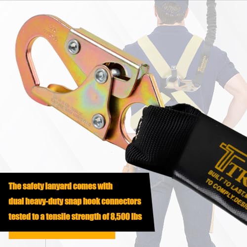 TRSMIMA Safety Harness Lanyard Retractable - Fall Protection Climbing Tree Strap 6 FT Single Leg Internal Shock Absorbing with Hook | Fall Protection 6 FT Single Leg Internal Shock Absorbing with Snap Hook