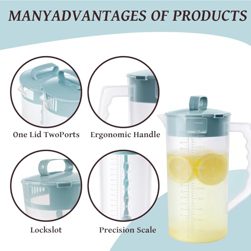 64oz Mixing Pitcher with Built-in Stirrer & Plunger, Leak-Proof Translucent Plastic Jug with Measurement Marks for Smoothies, Protein Shakes, Home & Party (1)