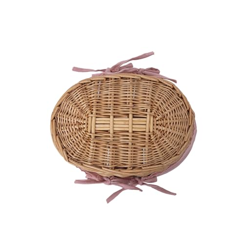 Small Wicker Basket with Removable Pink Liner, Willow Storage Basket for Gifts with Double Handles, Easter Basket,Wedding,Egg Gathering,Pink