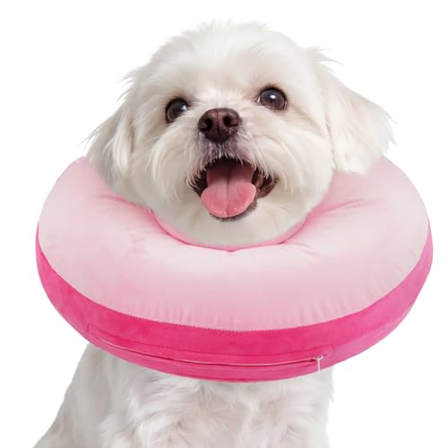 Kuoser Inflatable Dog Cone Collar, Dogs Donut Collar to Stop Licking, S | Soft Dog Cone Alternative After Surgery, Inflatable Pet Neck Pillow Comfortable Recovery E-Collar for Small Medium Large Dogs - color: Rose Latte, size: S (Neck: 7.8"- 11.8")