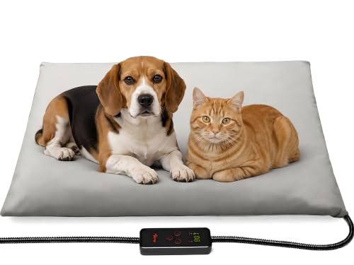 Toozey Pet Heating Pad, Dog & Cat Heated Mat, 28 x 20 in, Waterproof, Timer | 28 x 20 In, 6 Heat Settings, 4-24H Timer, Waterproof Surface, Chew-Resistant Cord, Washable Cover, Indoor Use - color: Grey, size: 28.0"L x 20.0"W x 0.6"Th