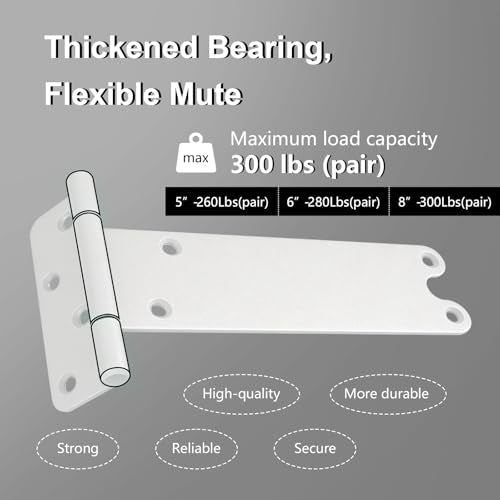 2 Pack 6" Door Hinges,280 Lbs Capacity Heavy Duty Gate Hinges | Matte white T-Strap Shed Gate Hinges,Barn Door, Shed Doors, rust-resistant,durable (6 inch- U - 2 Pack)-Patent Pending - size: 6 inch- U - 2 Pack