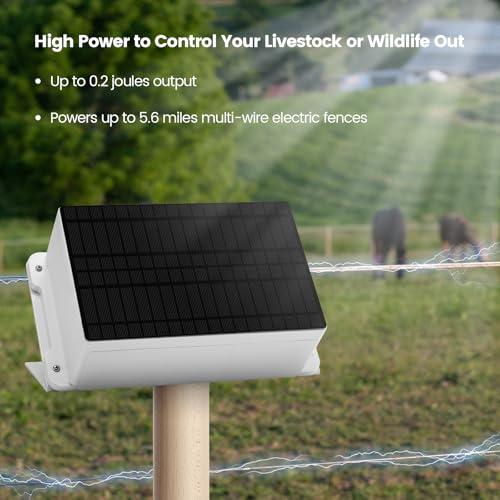 Solar Fence Charger - Briidea Solar Electric Fence Energizer for Up to 5.6 Miles, 0.2 Joule Output, IP66 Waterproof for Livestock, Gardens, Poultry & Predator Control, Easy to Install - color: 0.2 Joule
