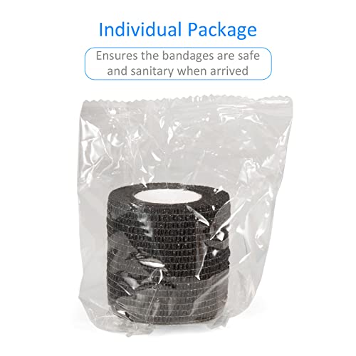 12 Pack Self Adhesive Bandage Wrap 2 Inches x 5 Yards Elastic Bandage Wrap Self Adherent Cohesive Tape Bandages for Wrist Ankle Vet Wrap for Dogs Swelling Sprains Athletic Tape Grip Cover (Black) | Elastic Bandage Wrap Cohesive Bandages for Wrist Ankle Pe