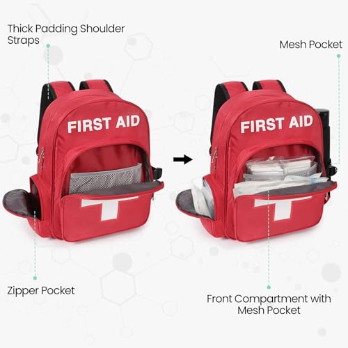 Gatycallaty First Aid Bag Empty Backpack Emergency Bags First Responder Trauma Treatment with 13 Pockets for Outdoor Hiking Travel Field Trips Camping (Red, Pack of 2) - color: Red, Pack of 2