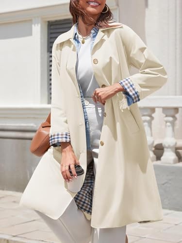 Tankaneo Womens Long Oversized Single Breasted Windproof Trench Coat | Plaid Lining, Lightweight, Trendy，Button down, Fall fashion,Outerwear - color: Apricot, size: X-Large