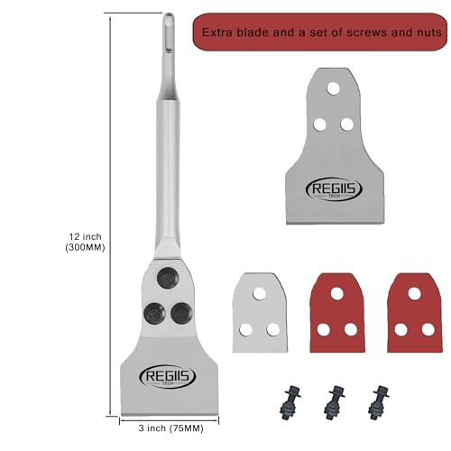 SDS Plus Floor Scraper 3 in. x 12 in. Wide Tile Flooring Adhesives Remover, Thinset Removal Tool Chisel Bit with Spare Blades for Rotary Hammer Drill - size: 3X12''