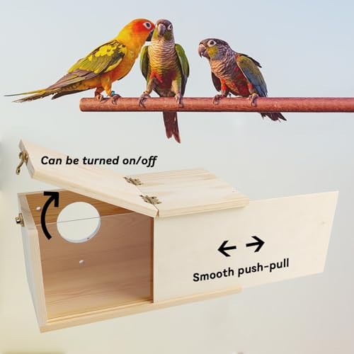 PINVNBY Acrylic Parakeet Nesting Box,Transparent Bird Breeding Box with Detachable Wooden Board Visual Cockatiel House for Budgie Lovebird Conure Parrot (S) - size: Small