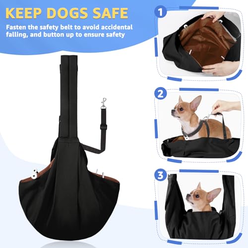 SlowTon Dog Carrier Sling - Thick Padded Shoulder Strap Adjustable, Black S | Dog Carriers for Small Dogs, Puppy Carrier Purse for Pet Cat with Front Zipper Pocket Safety Belt Machine Washable - color: C-Black Water-Resistant