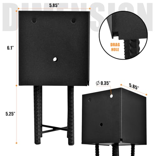 4 Pack 6x6 Metal Post Base Holder Bracket for Concrete Deck (Black) | Post Anchor Brackets Ground Spike, Use for Concrete Deck, For Wood Fence, Railing, Pergola, Porch - size: 6IN, style: 4Pcs