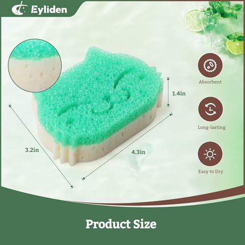 Eyliden 6 Pack Scrub Sponge, Dual-Sided, Smart-Temp Firmness, Dish Scrubber | Non-Scratch, Multi-Surface Safe Cleaning Sponges for Kitchen, Bathroom, Dish Scrubbing, Cute Cat Smile Design