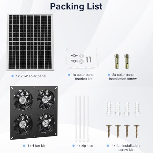 Fanspex Solar 4 Fan Kit Waterproofed for Chicken Coop, Greenhouse & Shed | High Velocity Solar Powered Fans for Outdoor Intake or Exhaust Air - size: 4 Fan Kit