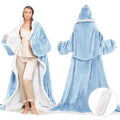 Wearable Heated Blanket with Foot Pocket, Electric Wearable Throw Blanket with Sleeves, Hood, Portable Heated Blanket with 8 Heat Settings, 1-10 Hours Auto Shut-off, Gift for Family, Friends, 50*70" - color: Light Blue
