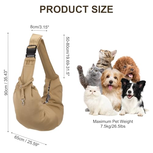 Dog Sling Carrier for Small Dogs and Cats Up to 16.5 Lbs, Adjustable Buckle with Pocket Pet Sling Carrier Safety Harness, (Khaki, 1 Pcs) Intended for Outdoor/Camp/Travel - color: Khaki