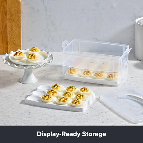 Snapware (2-Layer, 24 Eggs) Plastic Detachable Deviled Egg Carrier Storage | With lid and handle, freezer, dishwasher, microwave safe - size: Medium