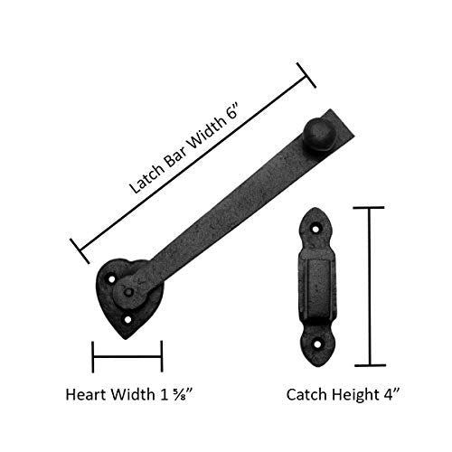 Renovators Supply Manufacturing Door Latch 6 in. Black Wrought Iron Gate Latch/Barn Door Latch Lock with Heart Shape Backplate and Mounting Hardware - color: Black Heart, size: Pack of 1