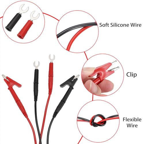 Sumnacon 4 in 1 Banana Plug Alligator Clip Pure Copper Fork Test Lead, 6.6 Ft Multimeter Flexible Test Lead Wire Cable with Protective Jack Copper Clamps for Electrical Testing 1000V/15A - size: 6.6 ft