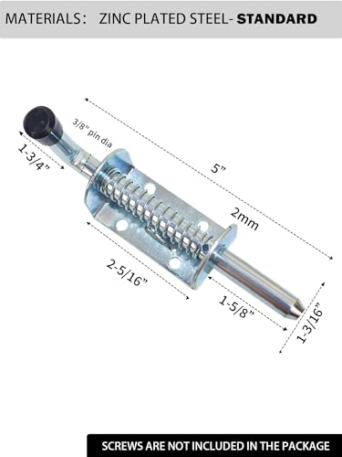 Spring Loaded Gate Latch Pin Barrel Bolt 5in Durable Zinc Plated Solid Steel Heavy Duty - 2pcs - style: Zinc Plate 2pcs