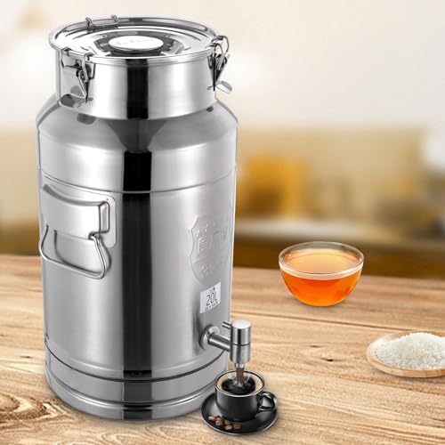5.28 Gallon Milk Can - 304 Stainless Steel Milk Bucket with Sealed Lid, Milk Transport Barrel with Spigot for Liquid Storage, Ideal for Milk, Wine, and Beverages - size: 5.28 Gallon