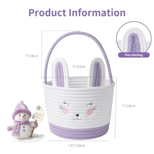 Easter Baskets for Easter Egg with Handle Woven Empty Hunt Boys' Lovely Bunny Rabbit Colorful Woven Basket First Easter Gifts for Boys, Babies, Kids, and Children (Purple) - color: Purple