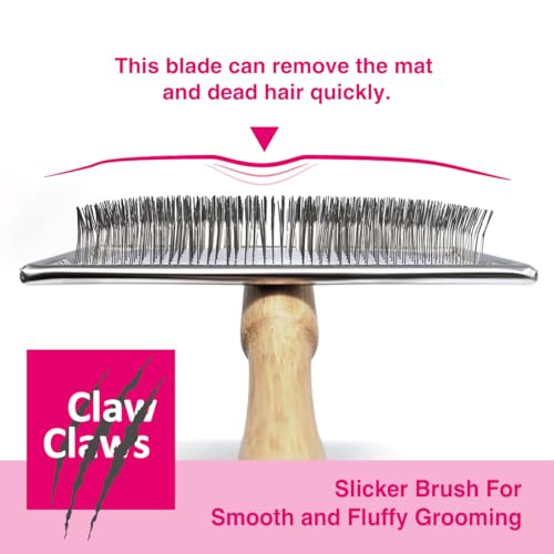 Pet Slicker Brush for Large Dogs, Wooden Handle, Gently Remove Tangled and Mats Hair, Pet Grooming Brush Tool, Sheepskin Wool Carders (3.85") - size: 3.85"