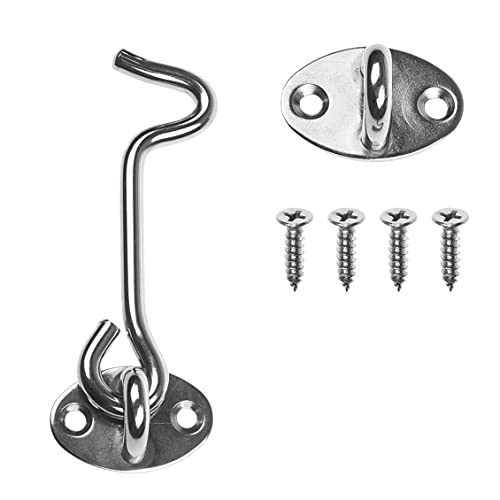 Kare & Kind 4-Inch Hook and Eye Latch, Silver Door Latch, 1 Pack | Metal privacy hardware with 4 screws for gates, barn doors, cabinets, windows, sheds, bathrooms, RVs, and solid frames - style: 1-Silver