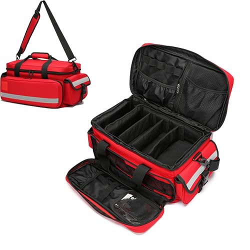 Medical Bag,First Aid Bag,First Responder Bag for Trauma,Emergency Medical Bag Organizer,Trauma Bag with Detachable Dividers for Nurses,Home Health Care, EMT(Bag Only) - color: Red