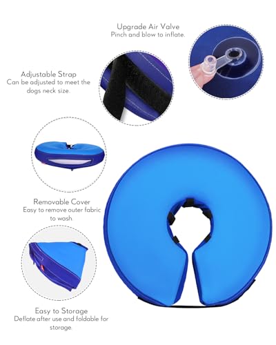 MIDOG Inflatable Dog Cone, Donut Recovery Collar After Surgery, Small | Soft inflatable donut e-collar; stops licking after surgery; pet eats & sees normally; neck 9-11 in (S); not for chewers - color: PinkBlue, size: Small (Neck:9"-10")