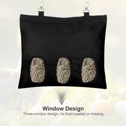 2PCS Rabbit Hay Feeder,3 Hole Hay Bag for Rabbits, Washable Hanging Small Animal Feeder for Guinea Pig Bunny Chinchillas Hamsters and Other Pets - color: Black