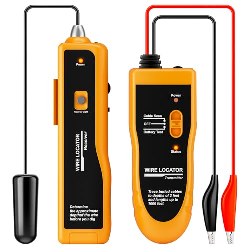 F02 Underground Wire Locator & Fault Finder, Buried Cables with Earphone, Fast Break/Short Detection for Dog Fence & Irrigation Wires - color: Yellow