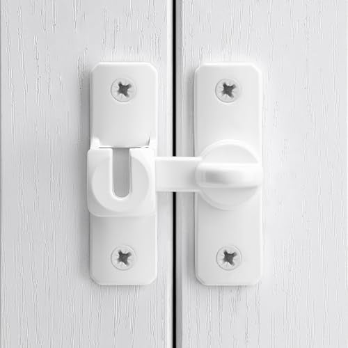 White 90/180° Sliding Door Latches，Aluminum Alloy Cabinet Lock | Flip Gate Latches,Barn Door Latch,Right Angle Door Lock,for bedroom,cabinet,Wine Cabinet,drawer,garage,window,Pet Cage - color: White