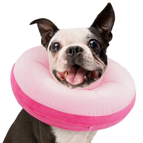 Kuoser Inflatable Dog Cone Collar, Dogs Donut Collar to Stop Licking, M | Soft Dog Cone Alternative After Surgery, Inflatable Pet Neck Pillow Comfortable Recovery E-Collar for Small Medium Large Dogs - color: Rose Latte, size: M (Neck: 11.8" - 15.7")