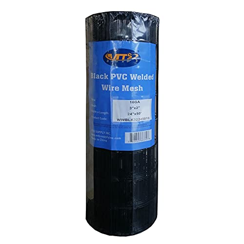 Black PVC Coated Welded Wire Mesh Garden Economy Fence 24 Inch x 50 Foot-3 Inch x 2 Inch 16GA - color: Black, size: 24"x50\'-3"x2" 16GA