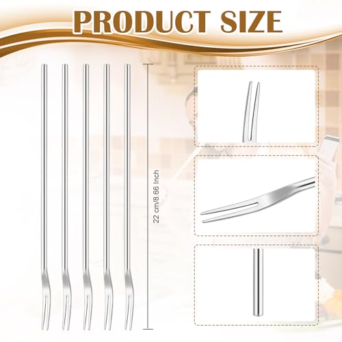 Yexiya 5 Pcs Pickle Fork, 8.66 Inches Long Handle Olive Fork 304 Stainless Steel Pickle Picker Grabber Tool for Jar Cocktail Dessert Fruit, 2 Prong(Silver) - color: Silver