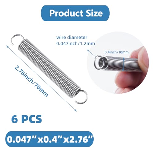 6pcs Extension Springs,0.047"x0.4"x2.76" 304 Stainless Steel | Extension Springs with hook ends 2.76inch - size: 0.047"x0.4"x2.76"