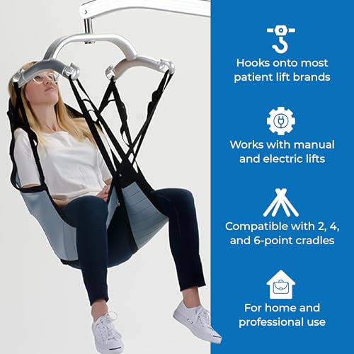 Patient Aid Padded U-Sling with Head Support for Hoyer Patient Lift Sling | Holds up to 225 lb | Soft Polyester Fabric | Head & Body Support | Lifting Straps for Safe Transfers of the Elderly Patients - size: Medium