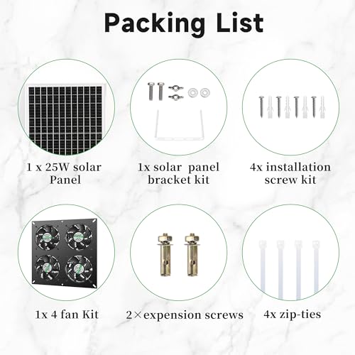 blessny Weatherproofed Solar 4 Fan Kit for Outside Intake or Exhaust air | 25W Solar Powered, 14.7 Ft Long Cord with IP65 Weatherproof Rate for Greenhouse, Chicken Coop & Shed Air Circulation - size: 4 Fan Kit
