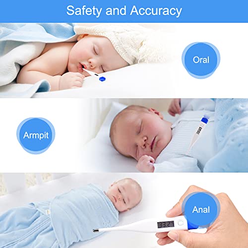 Berrcom Digital Thermometer for Adults, Kids, Babies, Oral Rectal Underarm | Medical Thermometer with Fever Alarm, C/F Switchable, Body Temperature, Fast Read, Oral in Mouth, Rectal, Under Arm Use - color: Light Blue