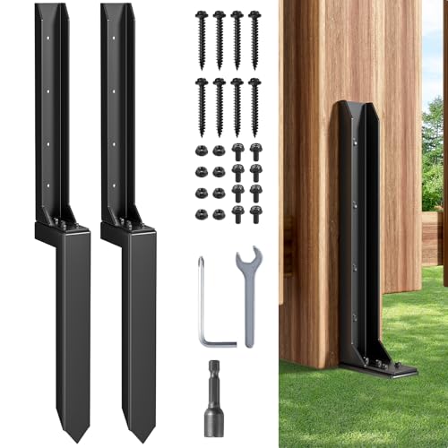 Fence Post Repair Kit (Separation 16.9+17.9",2 pcs) | Heavy Duty Steel Fence Post Anchor Ground Spike ，Quick Fix Broken/Leaning Wood Posts with，and Fixed Fence Posts - size: Separation (16.9+17.9")