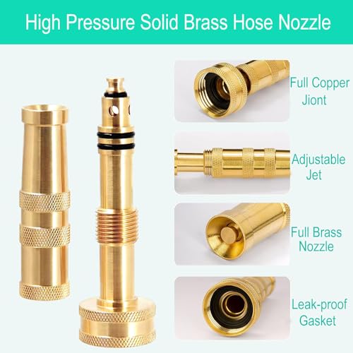 Solid Brass Heavy Duty Adjustable Twist Hose Nozzle,CM CUMIZON Jet Sweeper Nozzle, High Pressure Hose Nozzle with On-Off Valve, Leak-Free Operation 3/4" GHT Connector 3 Pack | Heavy Duty, Jet Sweeper Nozzle, High Pressure with On-Off Valve, Leak-Free Oper