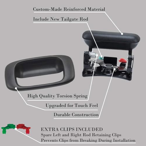 15997911 Tailgate Handle Latch and Bezel Trim with 2 Pairs Rod Clips | Fit For 1999-2007 Chevy Silverado GMC Sierra 1500 1500HD 2500HD 2500 3500 Replaces 15228539, 15228541, 15228540, 77488