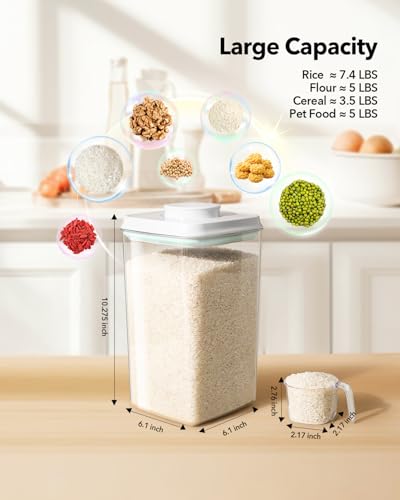 Ankou Airtight Food Storage Container with Pop Lid & 130ml Scoop, 4L/4.2qt *2 BPA-Free Cereal, Rice, Flour, Pasta & Snack Container, Stackable & Durable,Kitchen Pantry Organizer - color: 4L * 2