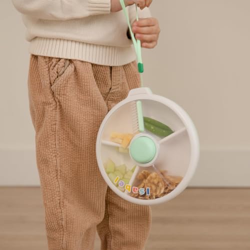 GoBe Kids Large Snack Spinner Slide Bundle with Hand Strap and Sticker Sheet - Reusable Snack Container with 4 Compartment Dispenser and Lid | BPA/PVC Free | Dishwasher Safe | No Spill - Mint Green - color: Mint Green, size: Large - Slide
