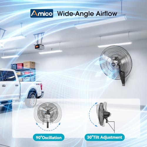 Amico 30 Inch Industrial Wall Mounted Fan with Remote | DC Motor, 8 Speeds, High Velocity, Commercial Shop Fan with Timer for Patio, Warehouse - size: 30 inch